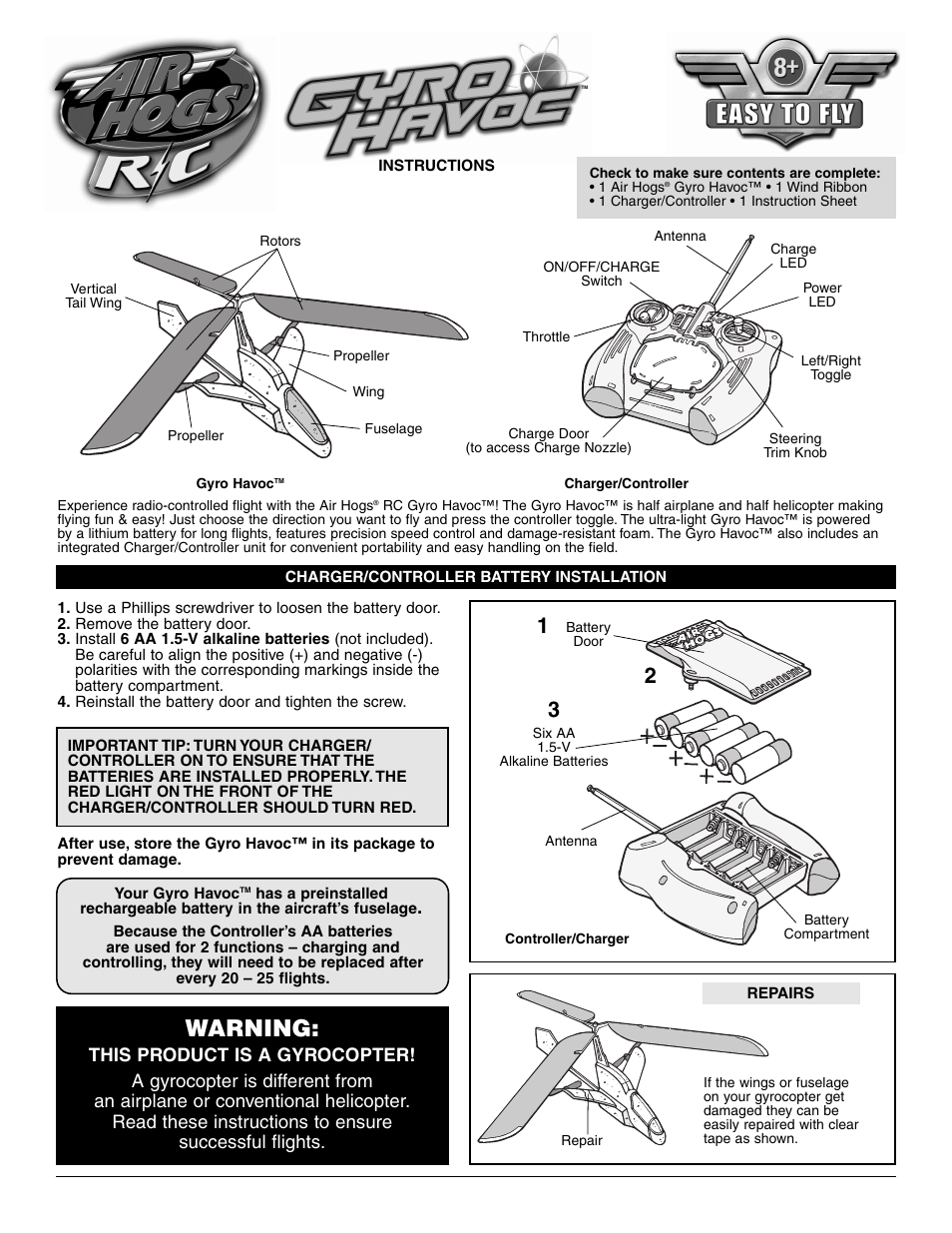 Spin Master Air Hogs RC Gyro Havoc User Manual | 4 pages