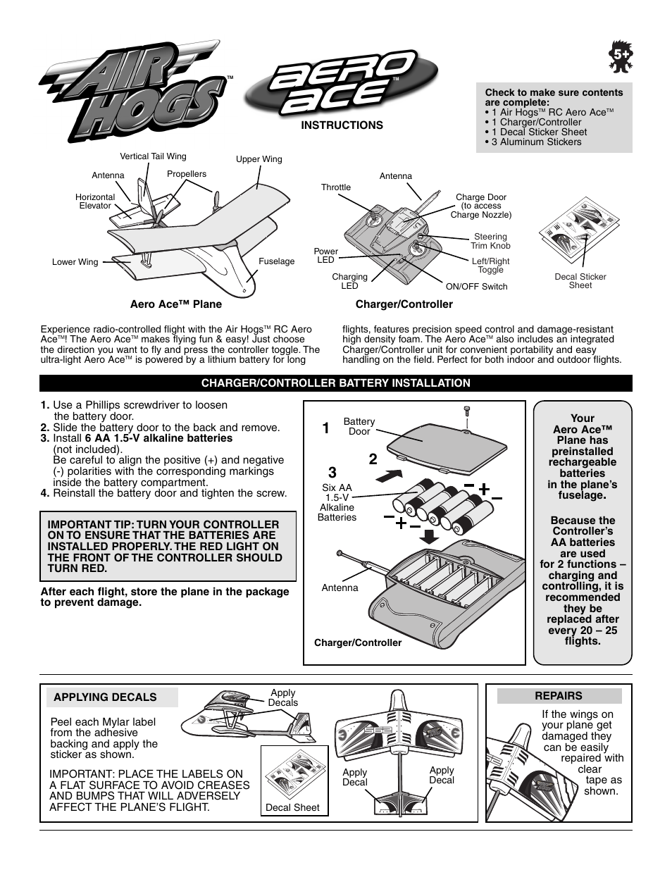 Spin Master Air Hogs Aero Ace User Manual | 4 pages