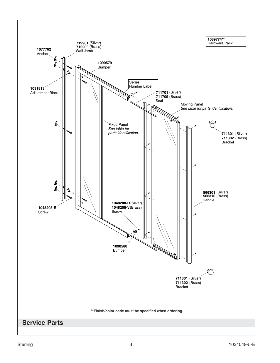 Service parts | Sterilite Neo-Angle Shower Door SP1900A User Manual | Page 3 / 16