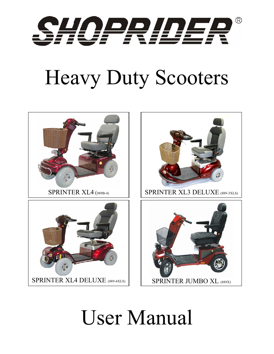Shoprider 889-4XLS User Manual | 20 pages