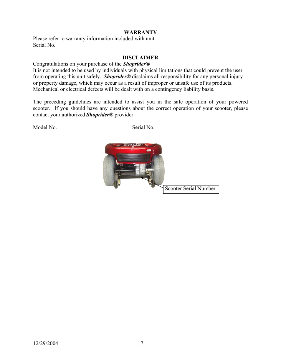 Shoprider 889-4XLS User Manual | Page 17 / 20