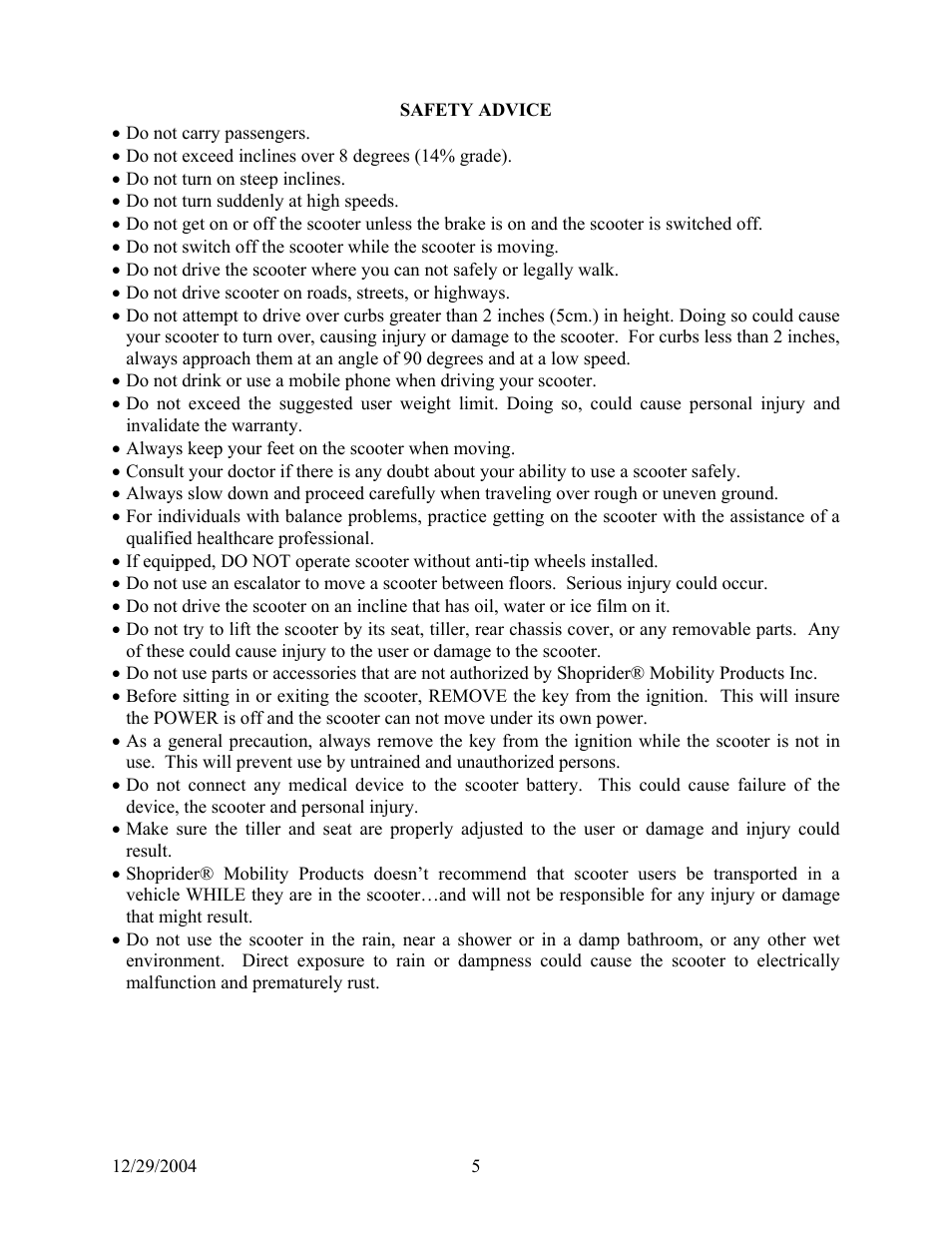Shoprider 889-4XLS User Manual | Page 5 / 20