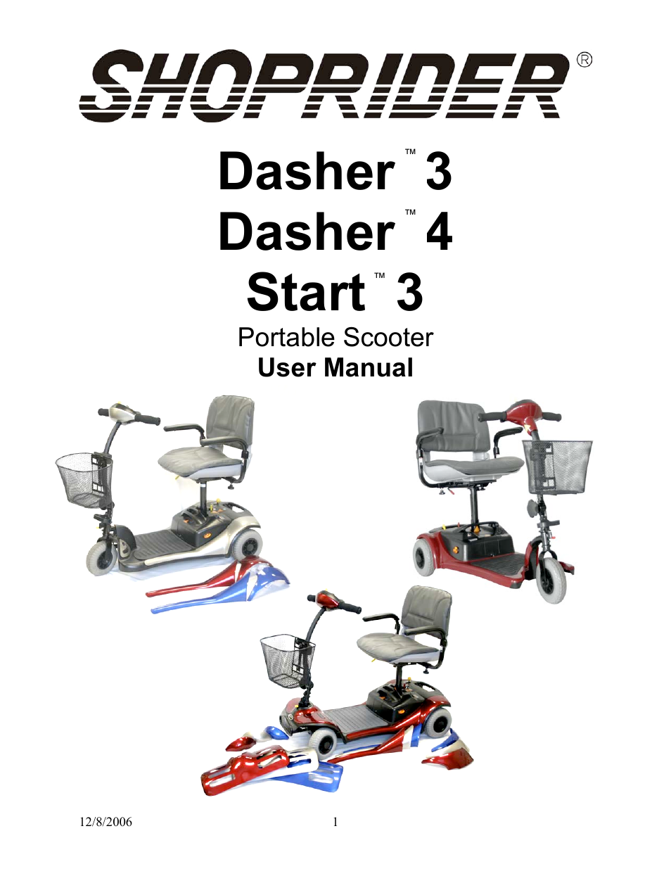 Shoprider Dasher 4 User Manual | 20 pages