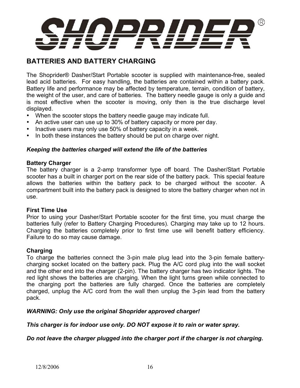 Shoprider Dasher 4 User Manual | Page 16 / 20