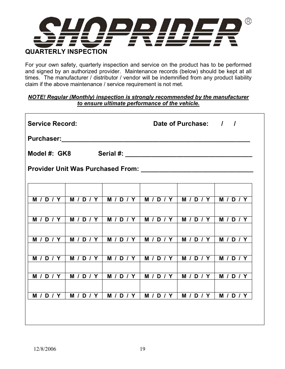 Shoprider Dasher 4 User Manual | Page 19 / 20