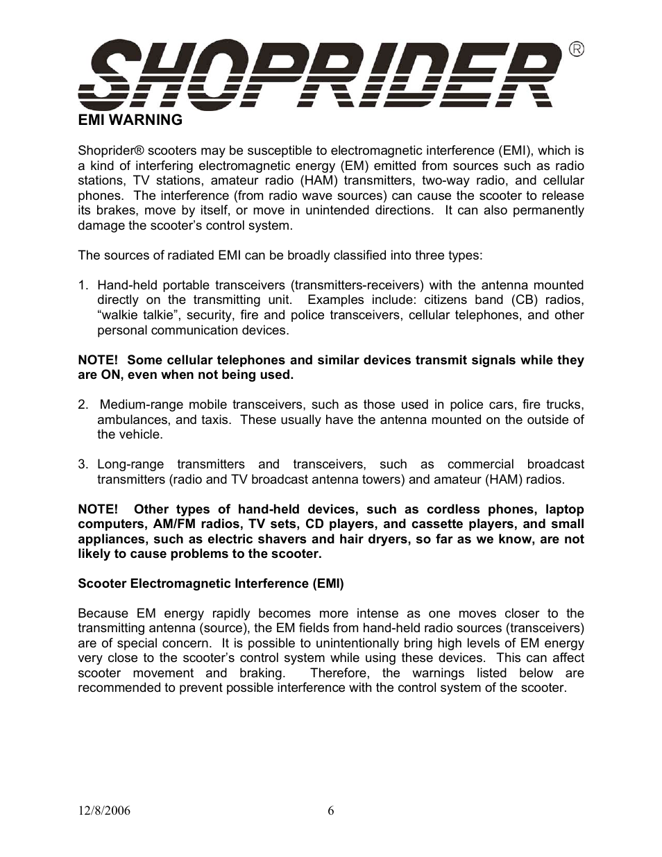 Shoprider Dasher 4 User Manual | Page 6 / 20