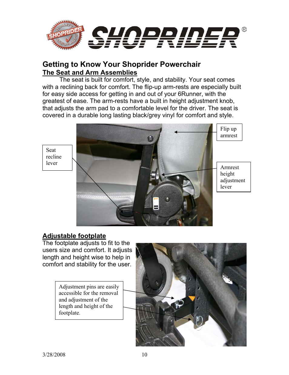 Getting to know your shoprider powerchair | Shoprider 858WM User Manual | Page 10 / 24