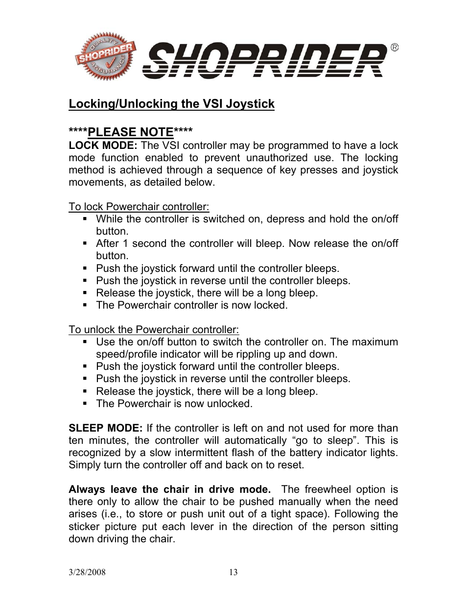 Shoprider 858WM User Manual | Page 13 / 24