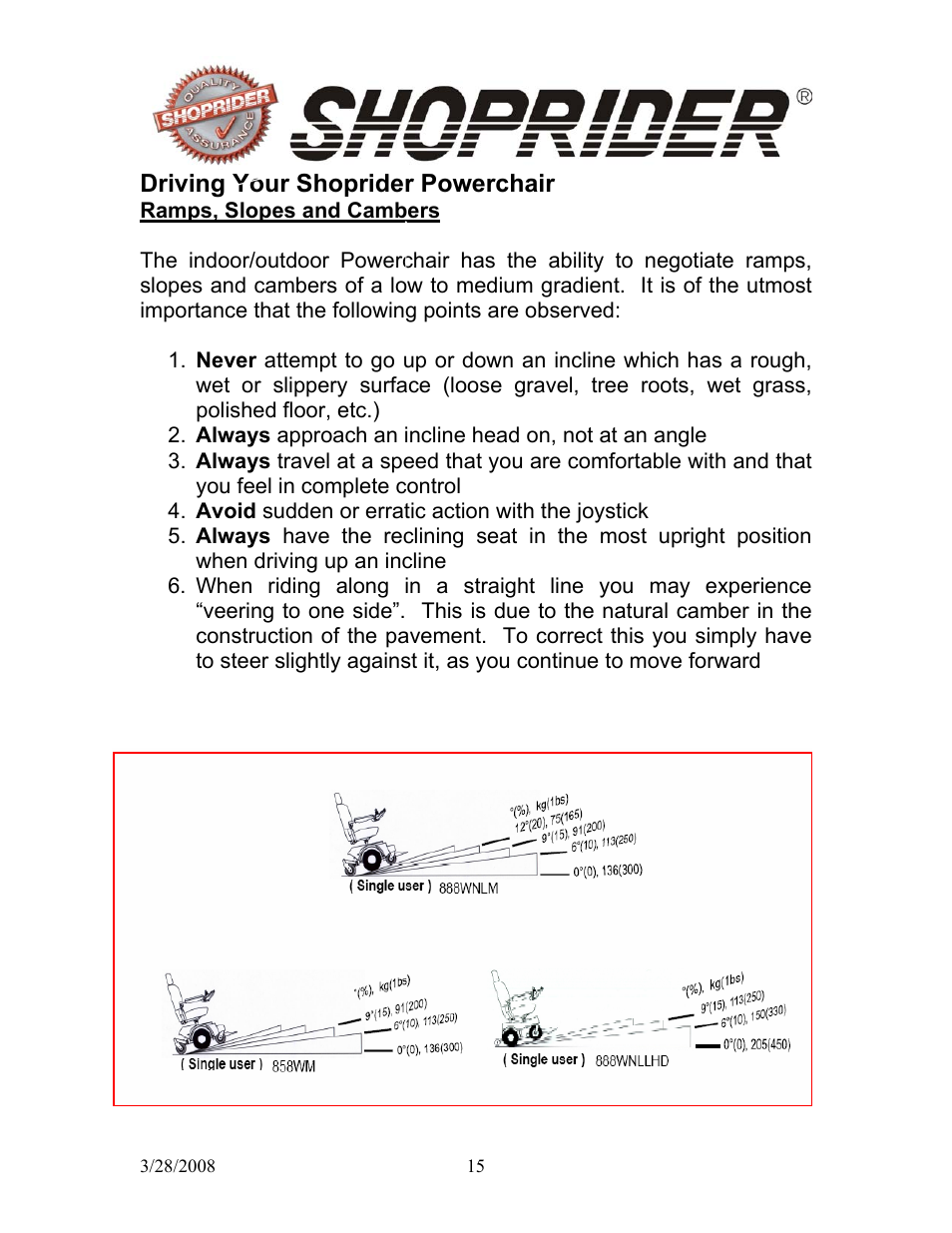 Driving your shoprider powerchair | Shoprider 858WM User Manual | Page 15 / 24