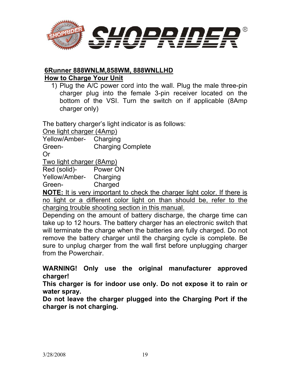 Shoprider 858WM User Manual | Page 19 / 24