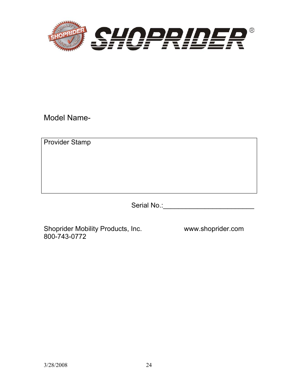 Shoprider 858WM User Manual | Page 24 / 24