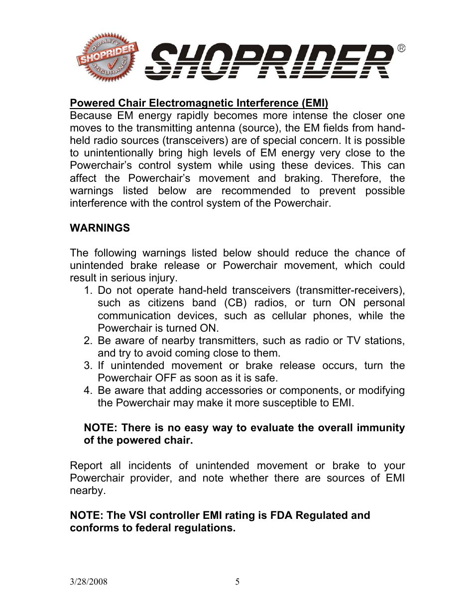 Shoprider 858WM User Manual | Page 5 / 24