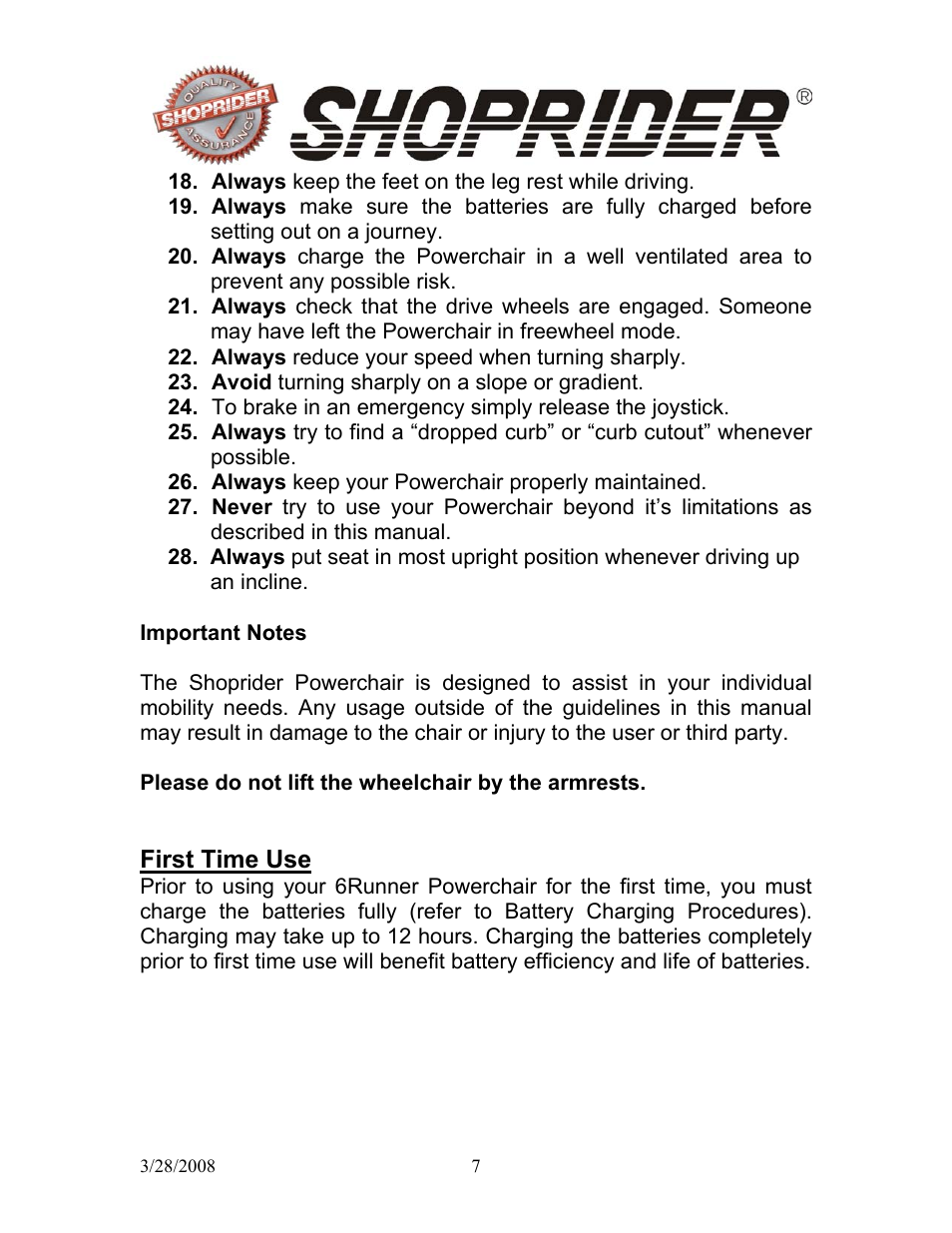 Shoprider 858WM User Manual | Page 7 / 24