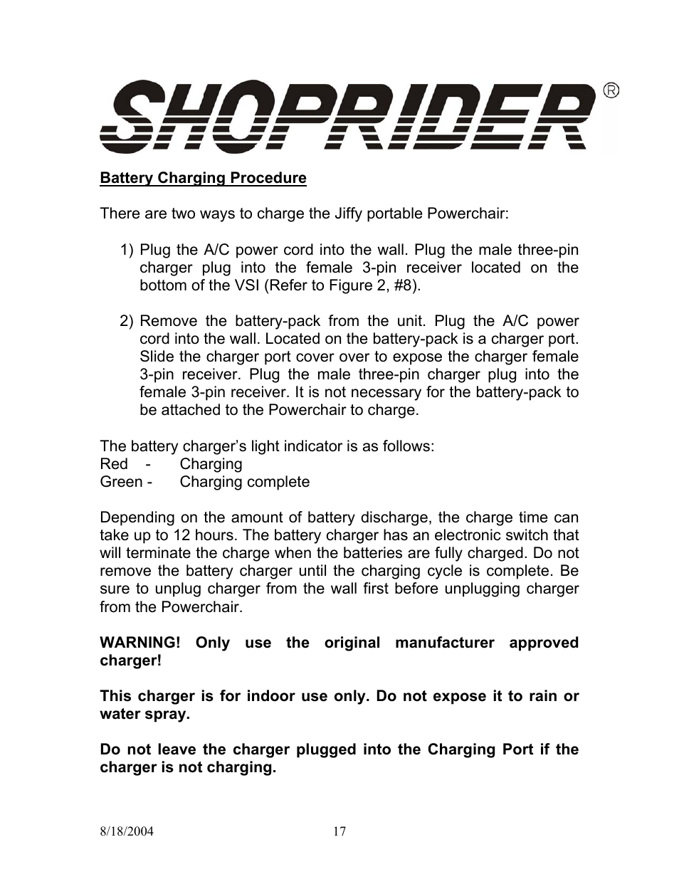 Shoprider UL7WR-12 User Manual | Page 17 / 22