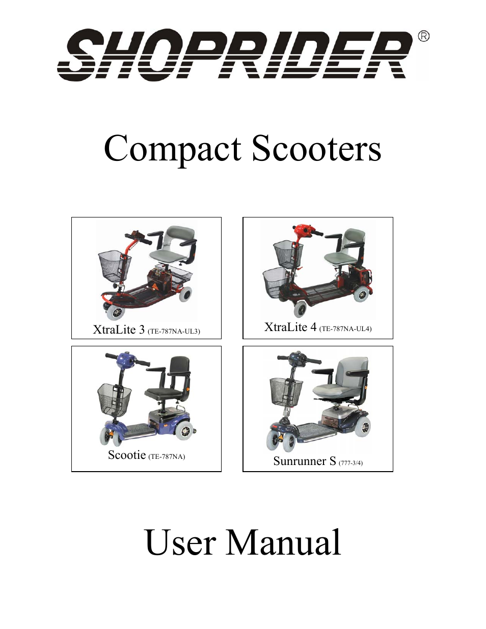 Shoprider Scootie TE-787NA User Manual | 18 pages