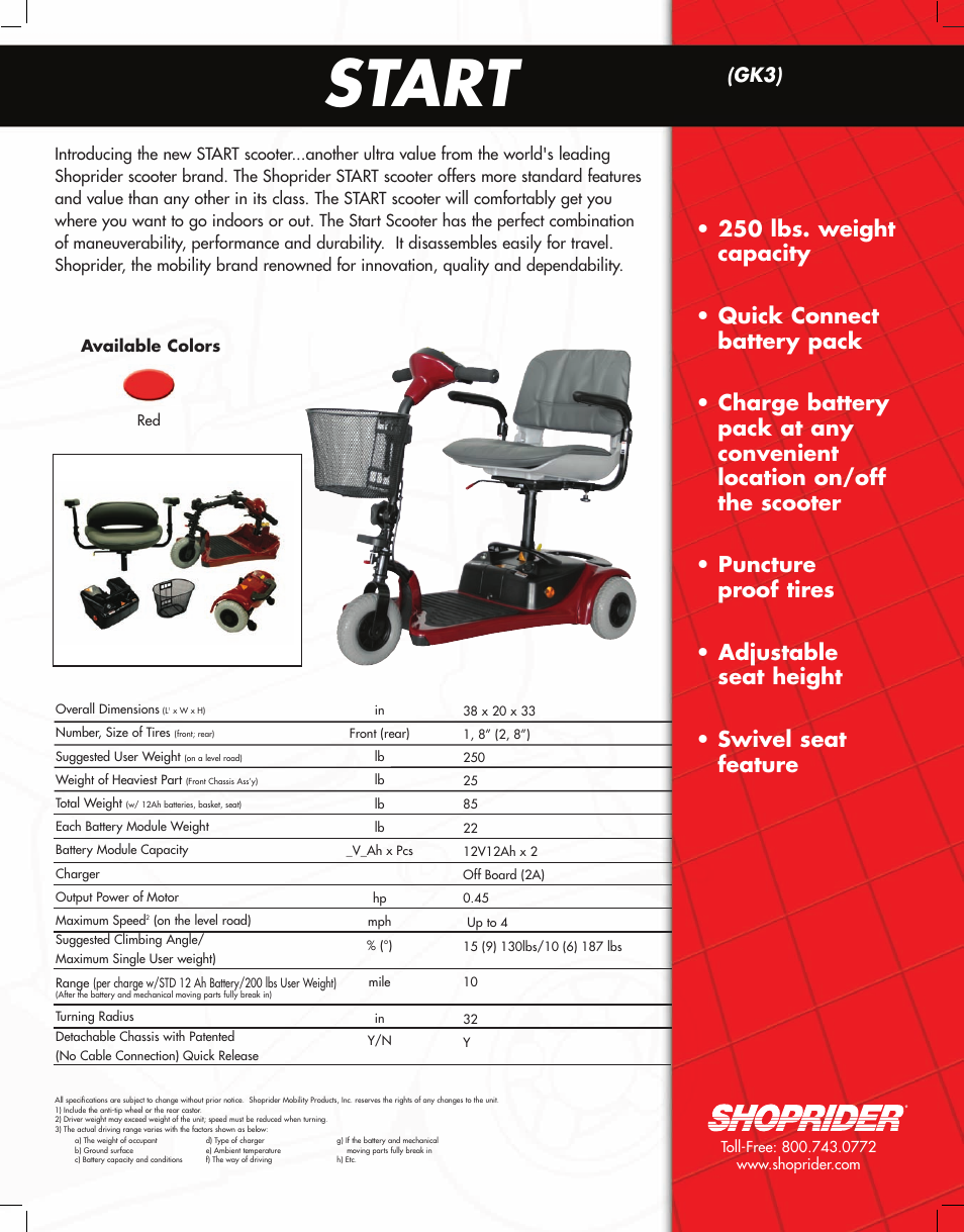 Shoprider Start GK3 User Manual | 1 page
