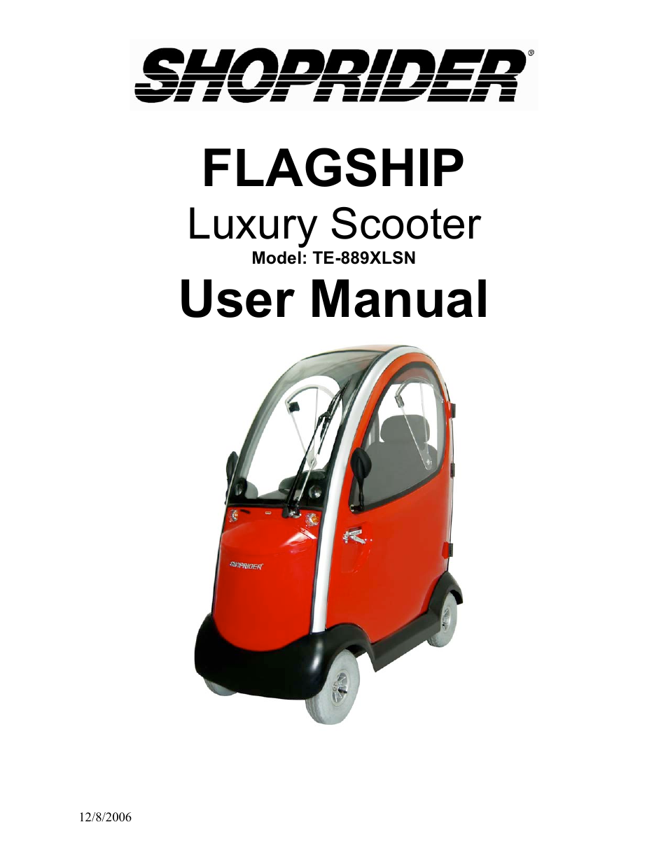 Shoprider TE-889XLSN User Manual | 16 pages