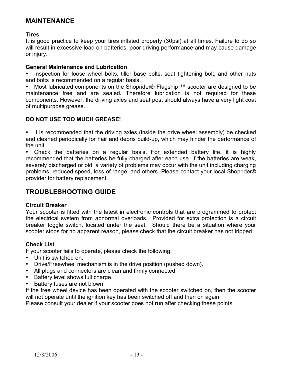 Shoprider TE-889XLSN User Manual | Page 13 / 16