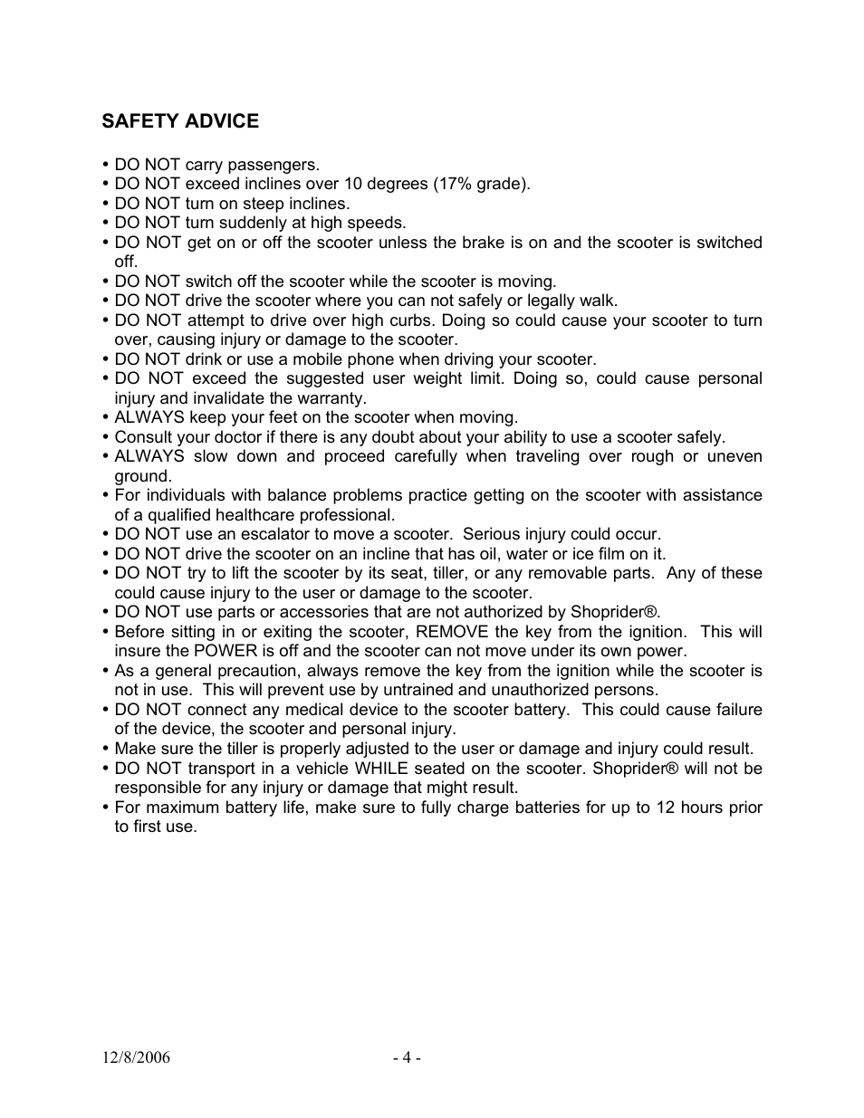 Shoprider TE-889XLSN User Manual | Page 4 / 16