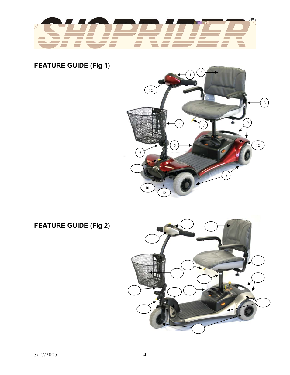 Feature guide (fig 1), Feature guide (fig 2) | Shoprider GK8 User Manual | Page 4 / 20