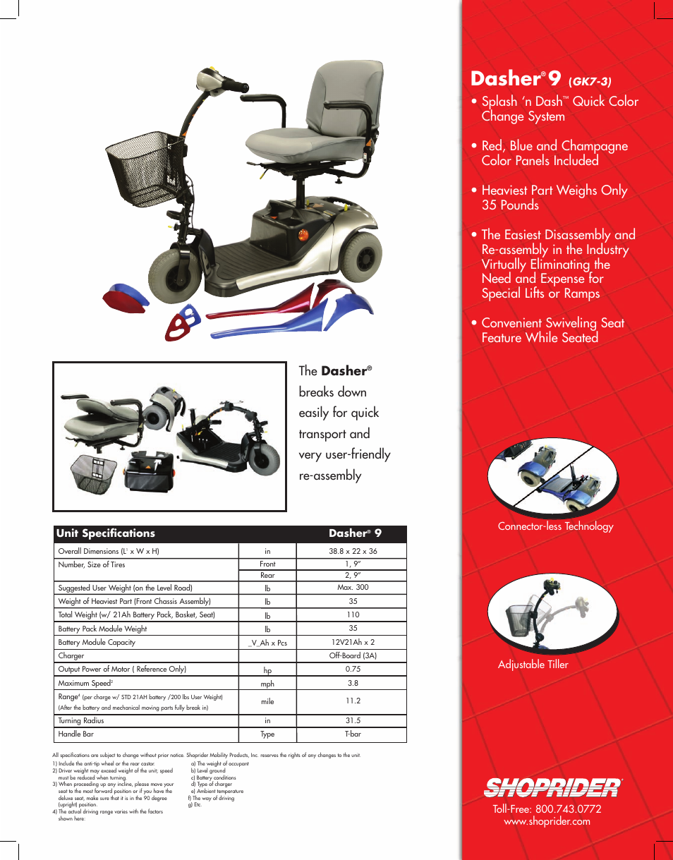 Dasher, Splash ‘n dash, The dasher | Shoprider Dasher 9 GK7-3 User Manual | Page 2 / 2