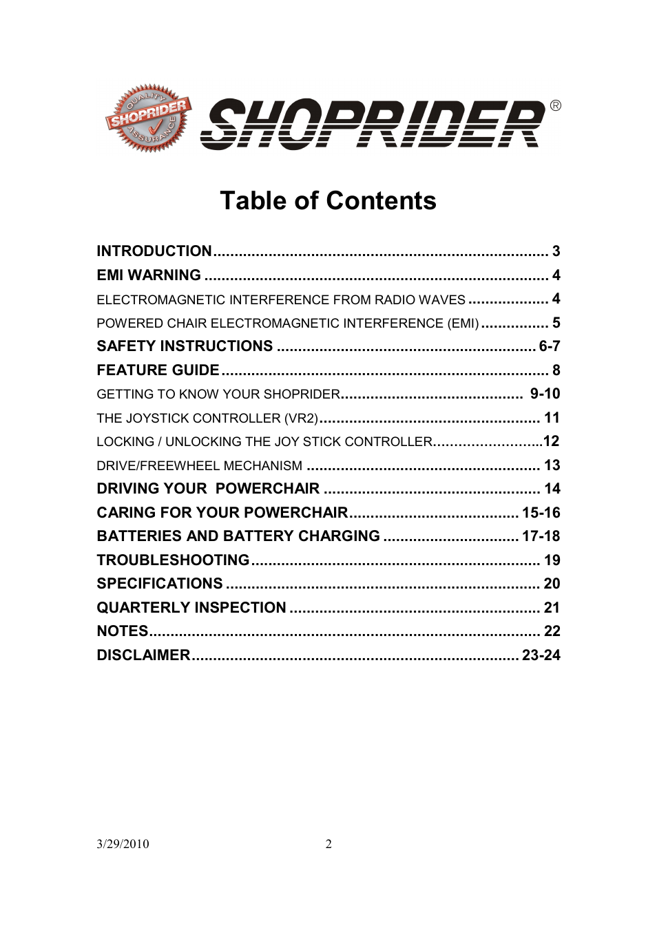 Shoprider 888WNLM User Manual | Page 2 / 24