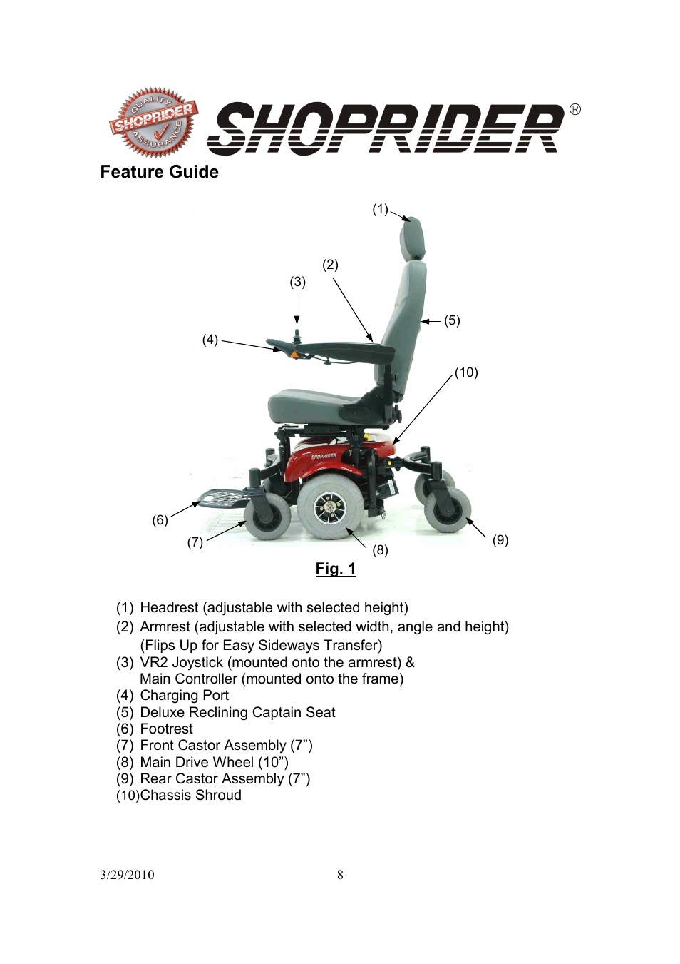 Feature guide | Shoprider 888WNLM User Manual | Page 8 / 24