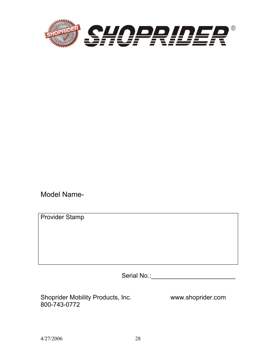 Shoprider WS 888WS User Manual | Page 28 / 28