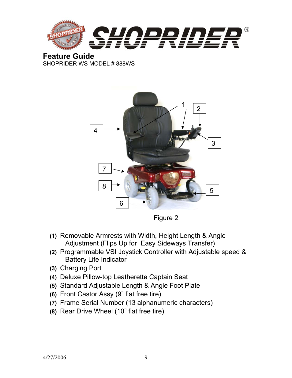 Feature guide | Shoprider WS 888WS User Manual | Page 9 / 28