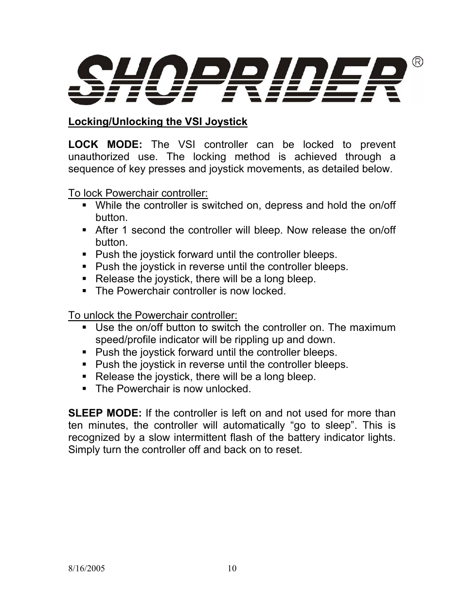 Shoprider UL7WR User Manual | Page 10 / 24