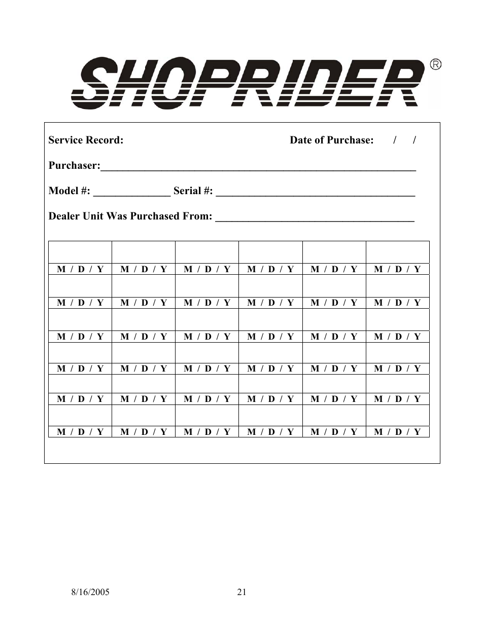 Shoprider UL7WR User Manual | Page 21 / 24