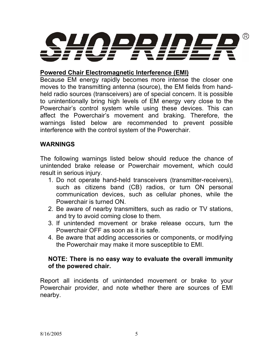 Shoprider UL7WR User Manual | Page 5 / 24