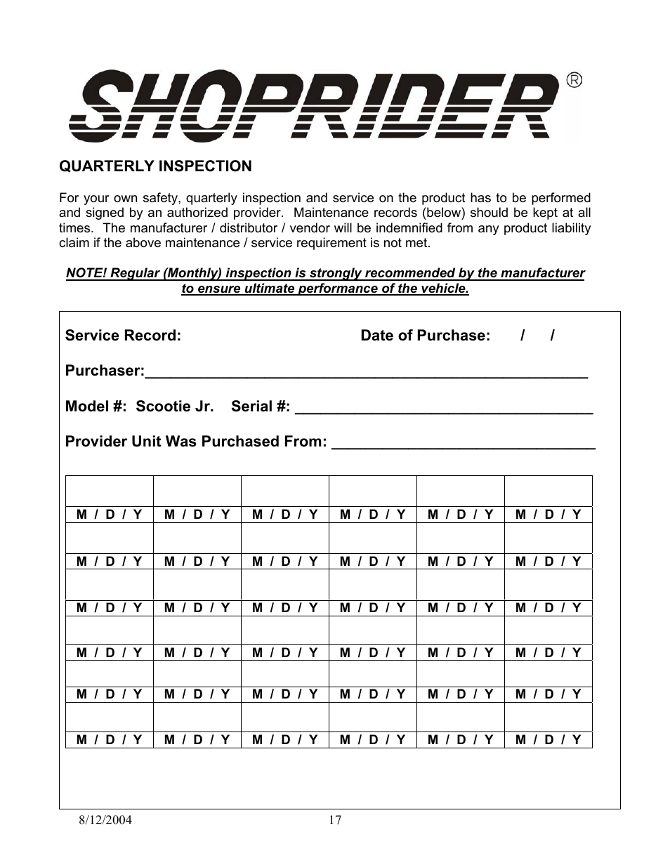 Shoprider TE-787M User Manual | Page 17 / 18