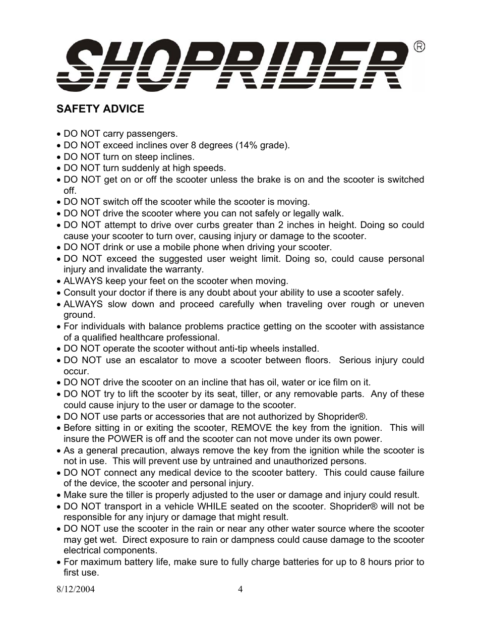 Shoprider TE-787M User Manual | Page 4 / 18