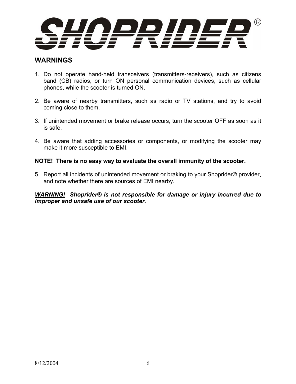 Shoprider TE-787M User Manual | Page 6 / 18