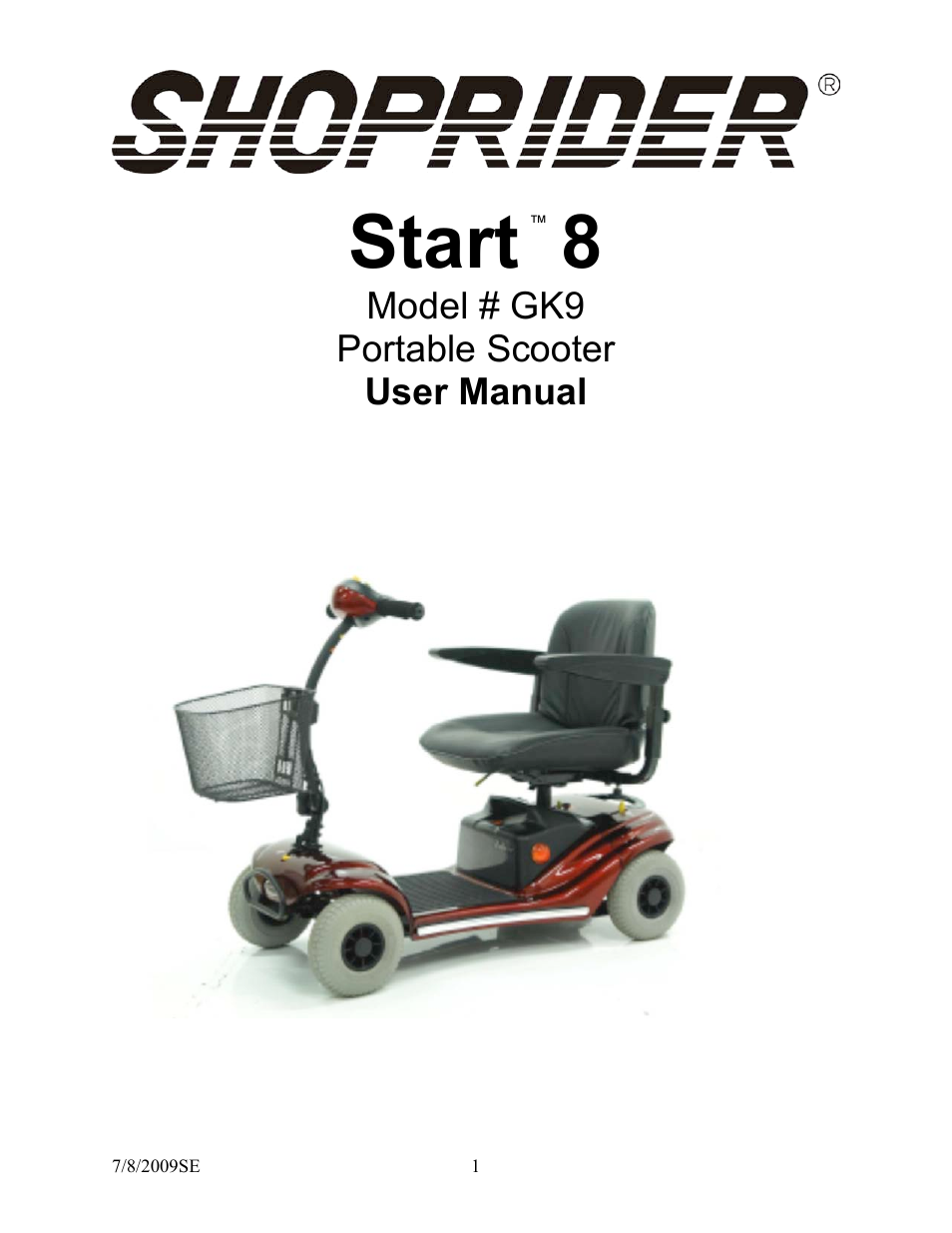 Shoprider START 8 GK9 User Manual | 19 pages