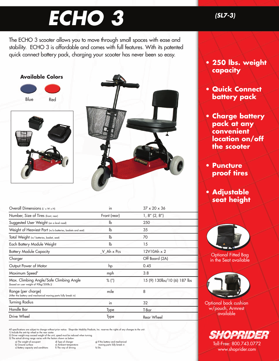 Shoprider Echo 3 SL7-3 User Manual | 1 page
