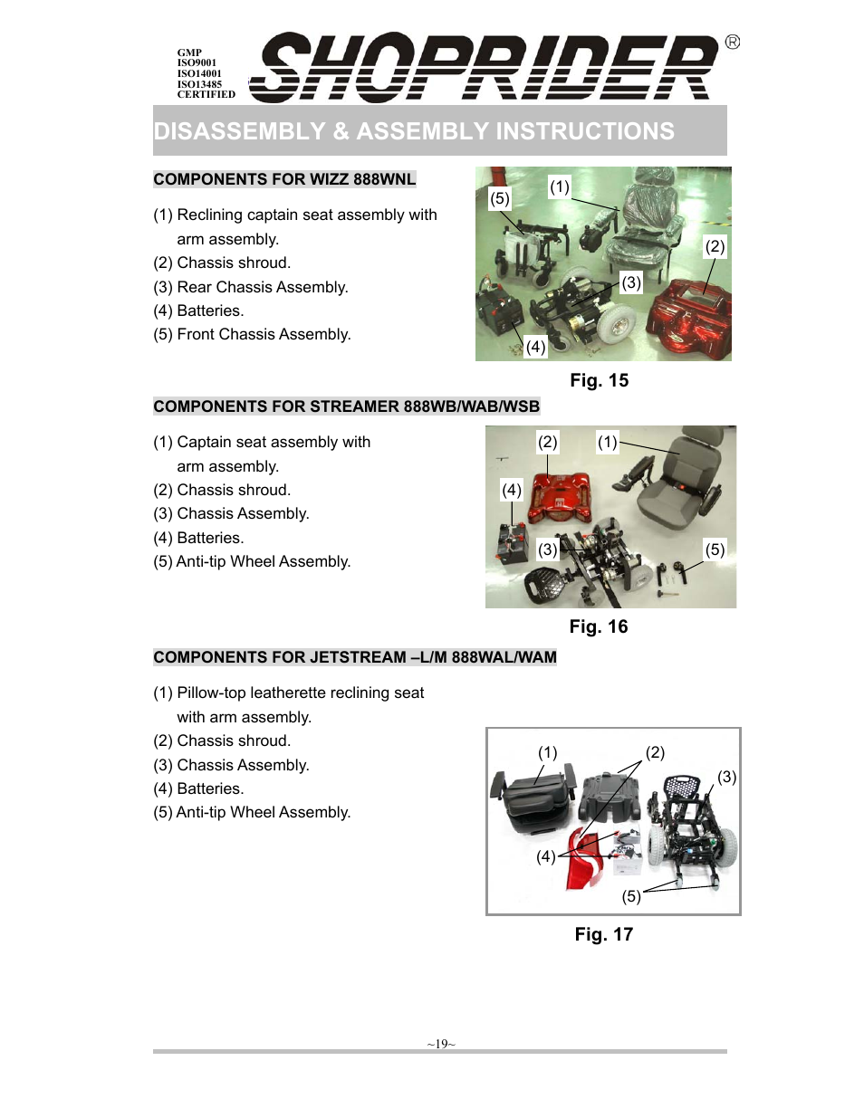 Disassembly & assembly instructions, Fig. 15 fig. 16, Fig. 17 | Shoprider ISO9001 User Manual | Page 20 / 29