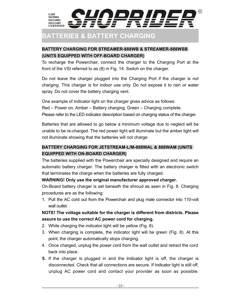 Batteries & battery charging | Shoprider ISO9001 User Manual | Page 24 / 29