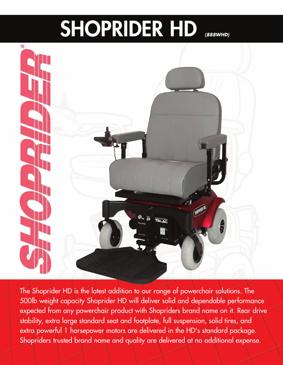Shoprider HD 888WHD User Manual | 2 pages