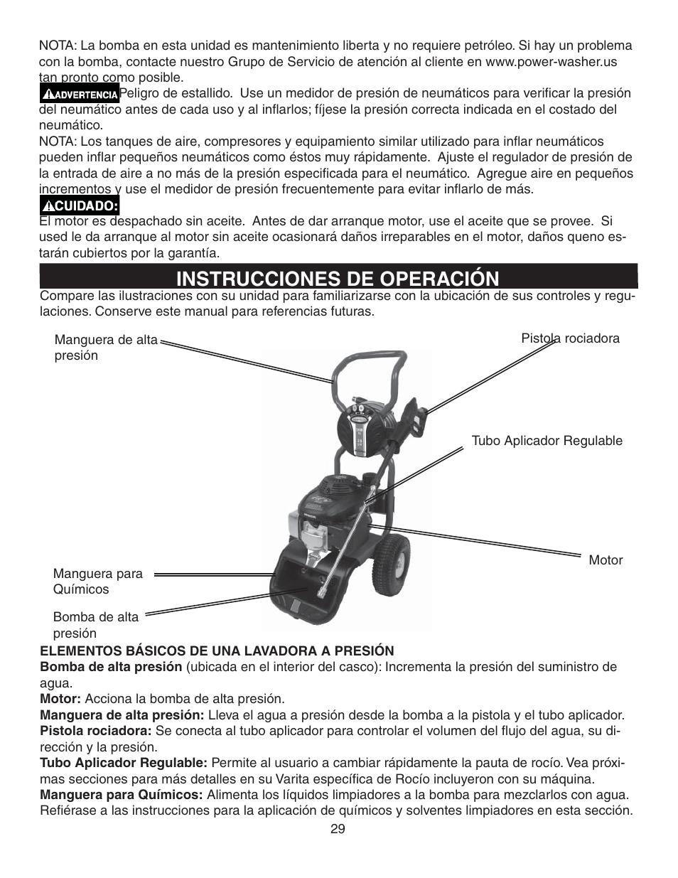 Instrucciones de operación | Simpson MEGASHOT V3100 User Manual | Page 29 / 62