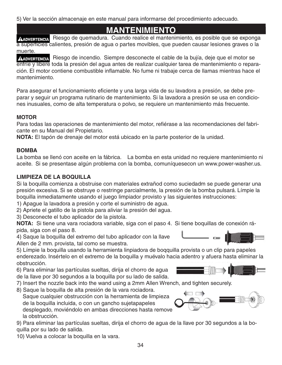 Mantenimiento | Simpson MEGASHOT V3100 User Manual | Page 34 / 62