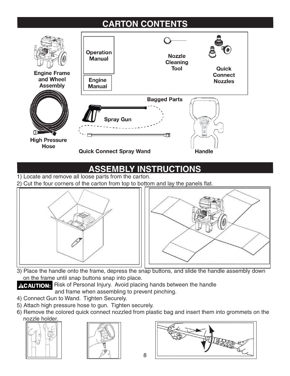 Carton contents assembly instructions | Simpson MEGASHOT V3100 User Manual | Page 8 / 62