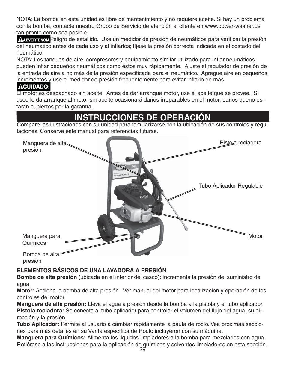 Instrucciones de operación | Simpson MSV2600 User Manual | Page 29 / 40
