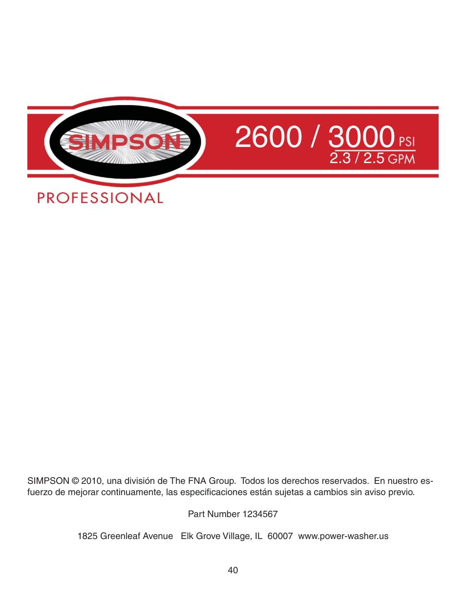Simpson MSV2600 User Manual | Page 40 / 40