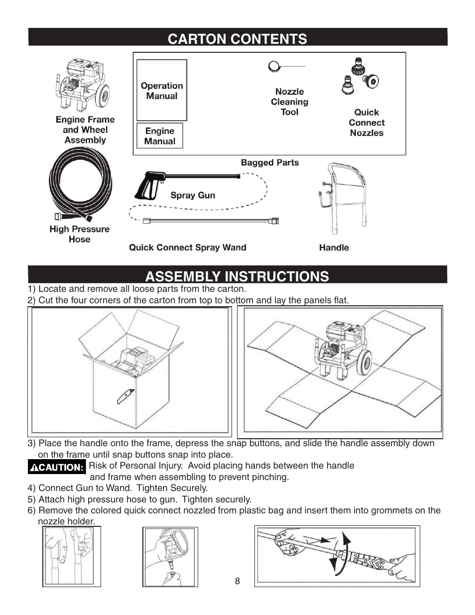 Carton contents assembly instructions | Simpson MSV2600 User Manual | Page 8 / 40