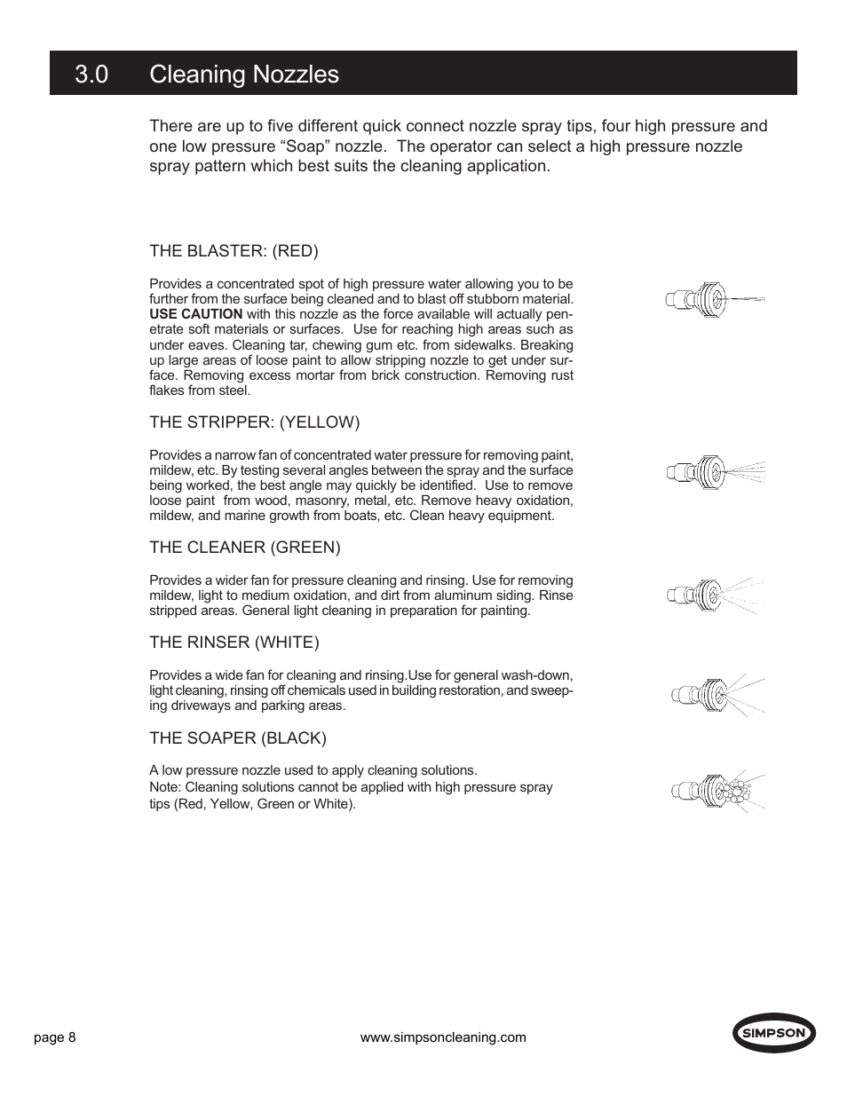 0 cleaning nozzles | Simpson PS4240H User Manual | Page 8 / 14