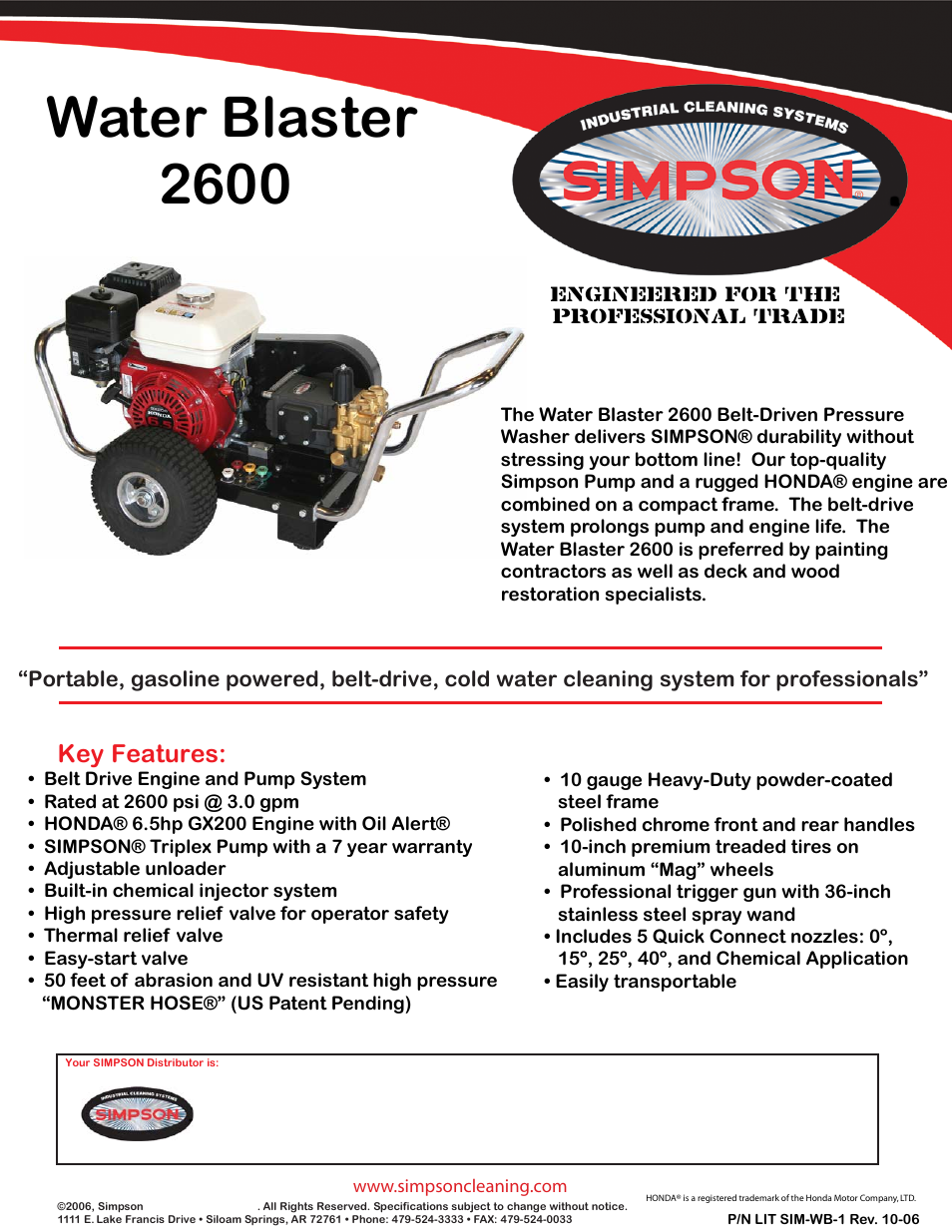Simpson WATER BLASTER 2600 User Manual | 1 page