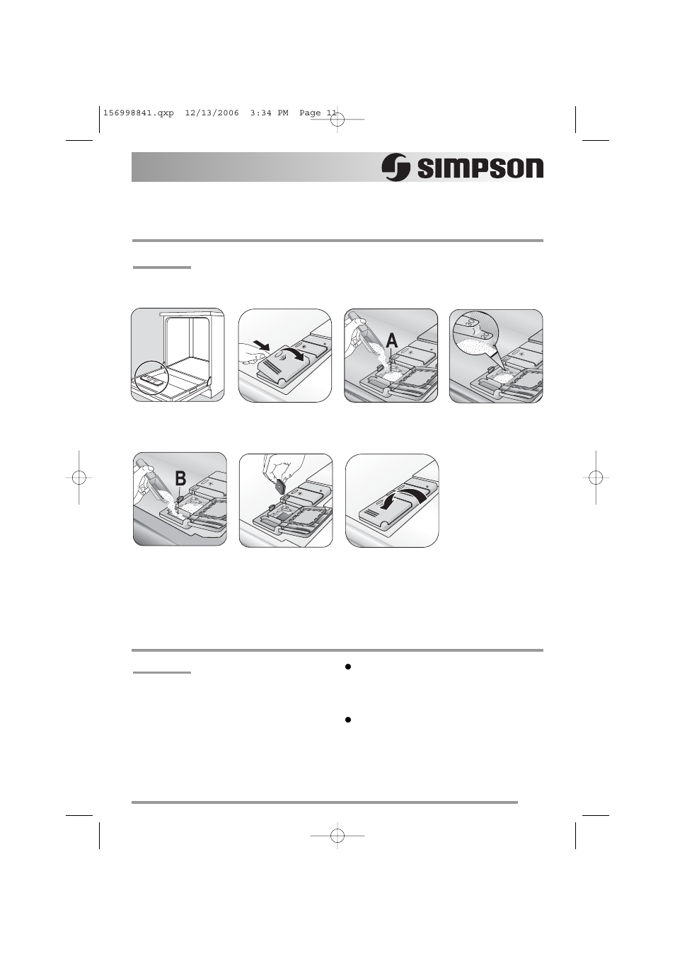 Filling with detergent, Unloading the dishwasher | Simpson 52C850 User Manual | Page 11 / 24