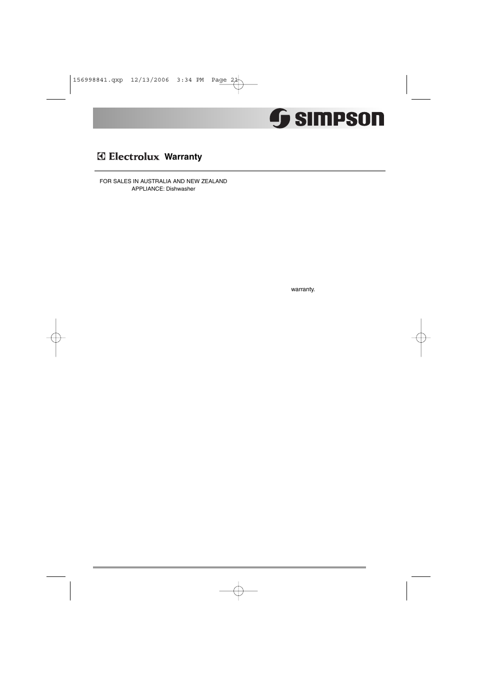 Warranty, General terms and conditions | Simpson 52C850 User Manual | Page 21 / 24